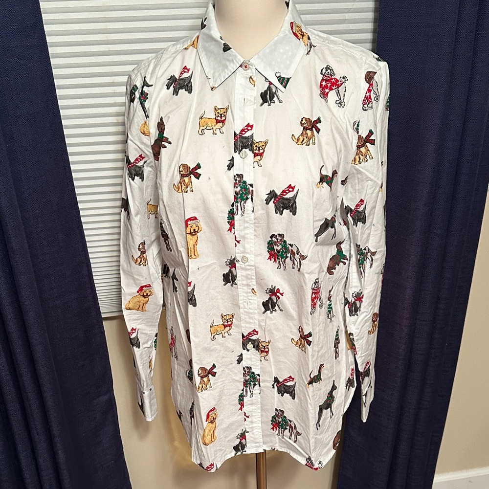 Women’s Talbots White Blouse with Dog Print